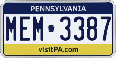 PA license plate MEM3387