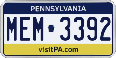 PA license plate MEM3392