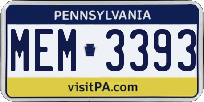 PA license plate MEM3393