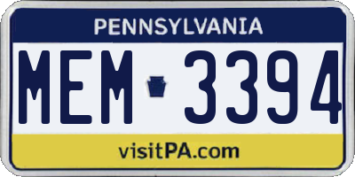 PA license plate MEM3394