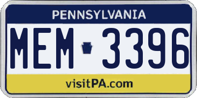 PA license plate MEM3396
