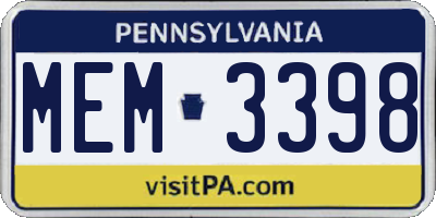 PA license plate MEM3398