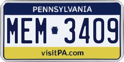 PA license plate MEM3409