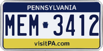 PA license plate MEM3412