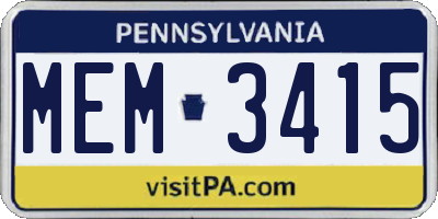 PA license plate MEM3415