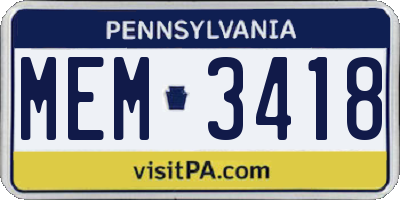 PA license plate MEM3418