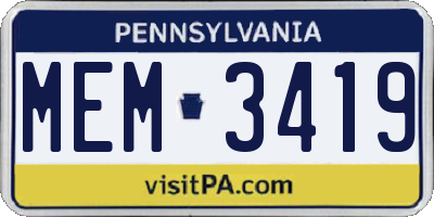 PA license plate MEM3419