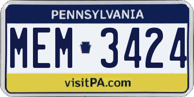 PA license plate MEM3424