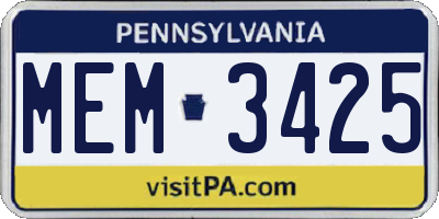 PA license plate MEM3425