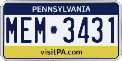 PA license plate MEM3431