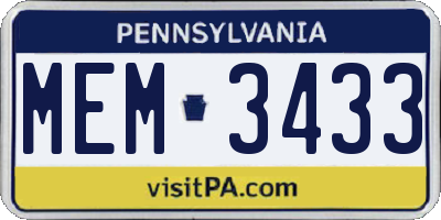PA license plate MEM3433