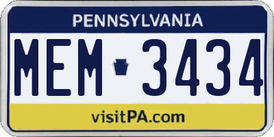 PA license plate MEM3434