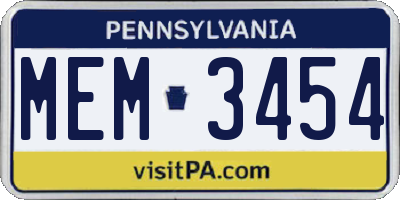 PA license plate MEM3454