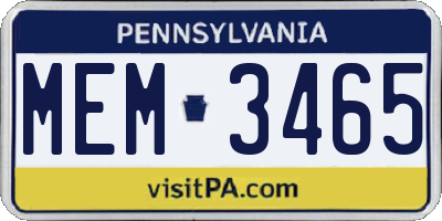PA license plate MEM3465