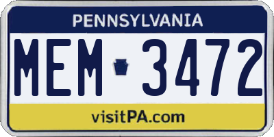 PA license plate MEM3472