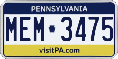 PA license plate MEM3475