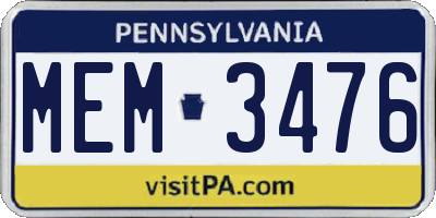 PA license plate MEM3476