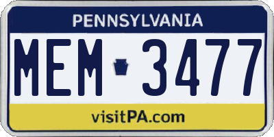 PA license plate MEM3477