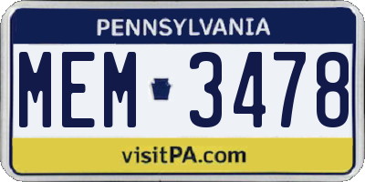 PA license plate MEM3478