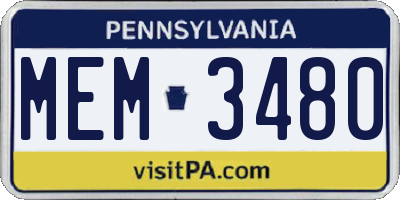 PA license plate MEM3480
