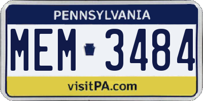 PA license plate MEM3484
