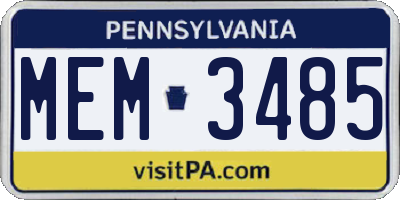 PA license plate MEM3485