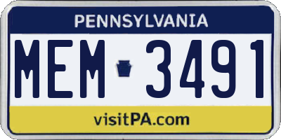 PA license plate MEM3491