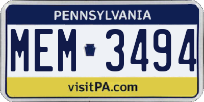 PA license plate MEM3494