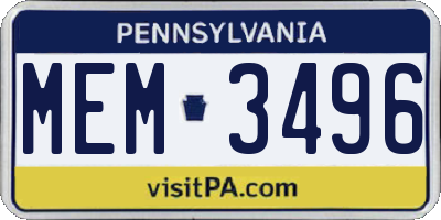 PA license plate MEM3496