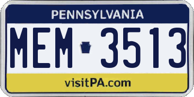 PA license plate MEM3513