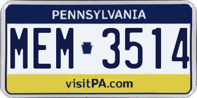 PA license plate MEM3514