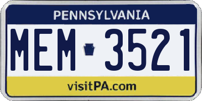 PA license plate MEM3521
