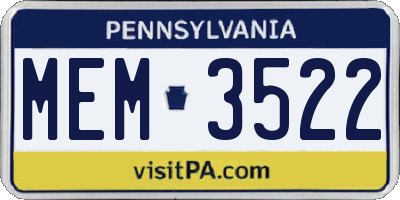 PA license plate MEM3522