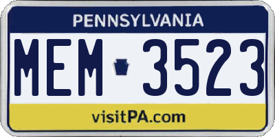 PA license plate MEM3523