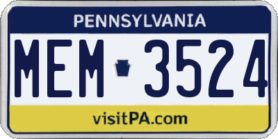 PA license plate MEM3524