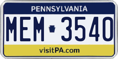 PA license plate MEM3540