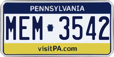 PA license plate MEM3542