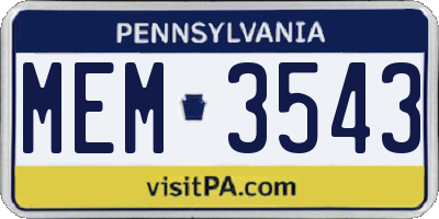 PA license plate MEM3543