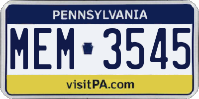 PA license plate MEM3545