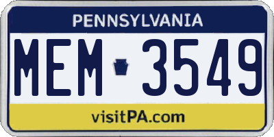 PA license plate MEM3549