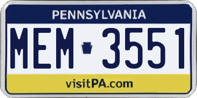 PA license plate MEM3551