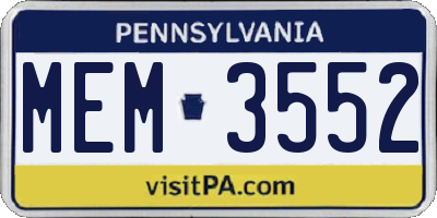 PA license plate MEM3552