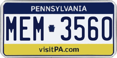 PA license plate MEM3560