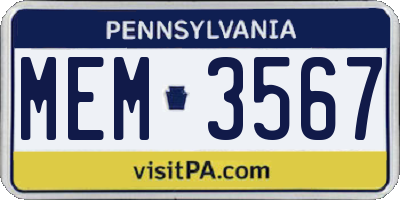 PA license plate MEM3567