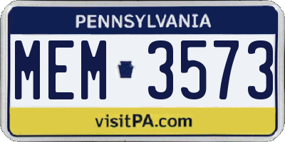 PA license plate MEM3573