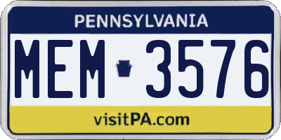 PA license plate MEM3576