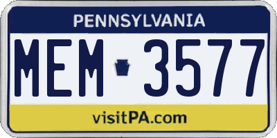 PA license plate MEM3577