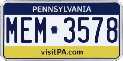 PA license plate MEM3578