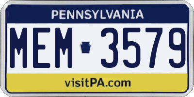 PA license plate MEM3579