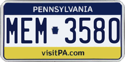 PA license plate MEM3580